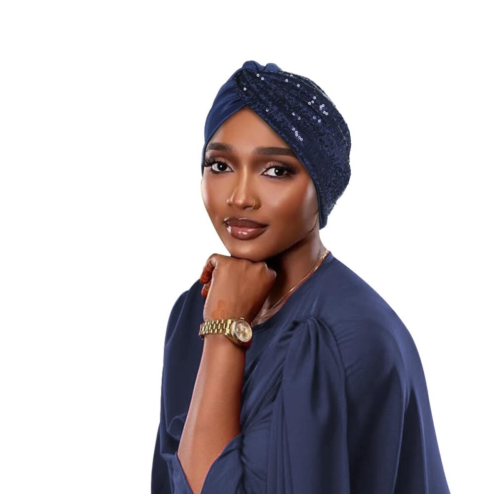 6116 Sequined Turban Head Wrap, Gold Glitter Evening Headpiece, Stretch